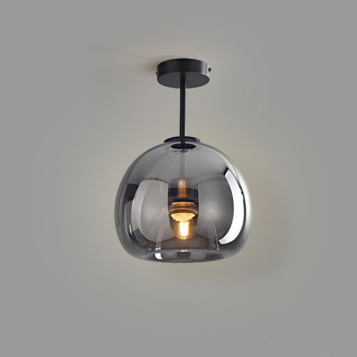 Contemporary Nordic Round Glass Iron Ball 1-Light Semi Flush Mount Ceiling Light