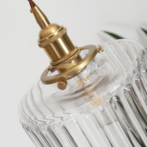 Traditional Japanese Brass Glass Round Jar 1-Light Pendant Light