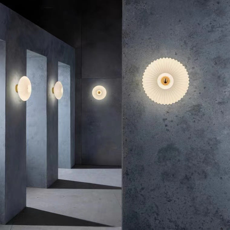 Contemporary Nordic Iron Striped Glass Round Disc 1-Light Wall Sconce Lamp