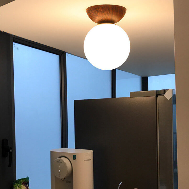 Modern Minimalist Glass Iron Orb 1-Light Semi-Flush Mount Light Pendant Light
