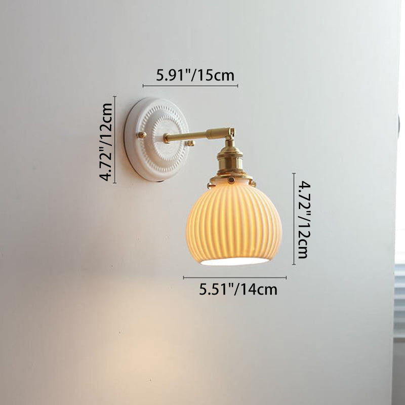 Traditional Vintage Round Ceramic Brass 1-Light Wall Sconce Lamp