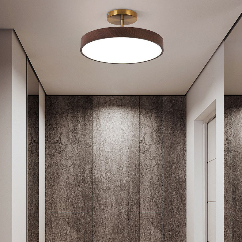 Japanese Wabi-sabi Minimalist Wood Grain Round LED Semi Flush Mount Light
