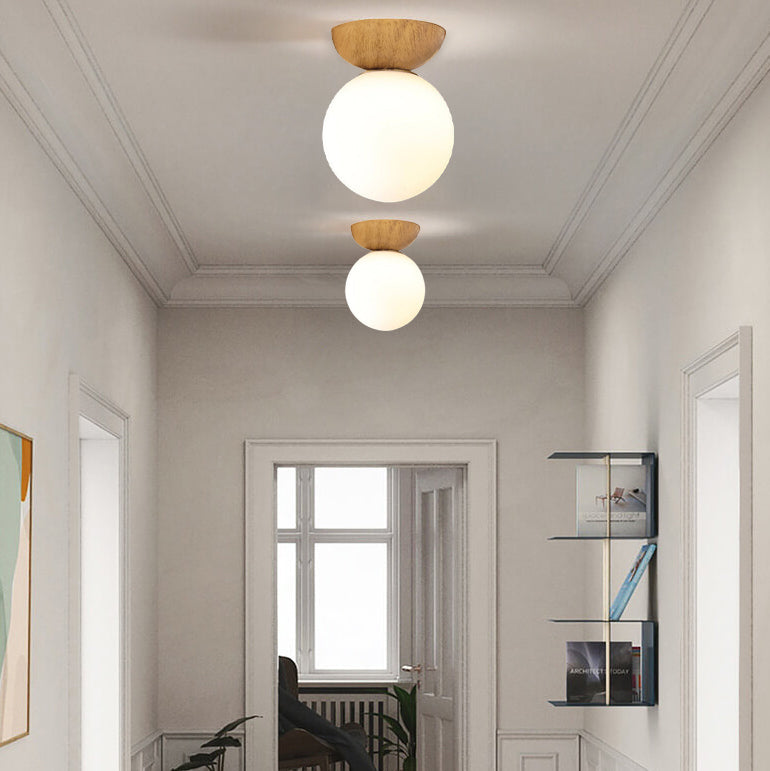 Modern Minimalist Glass Iron Orb 1-Light Semi-Flush Mount Light Pendant Light