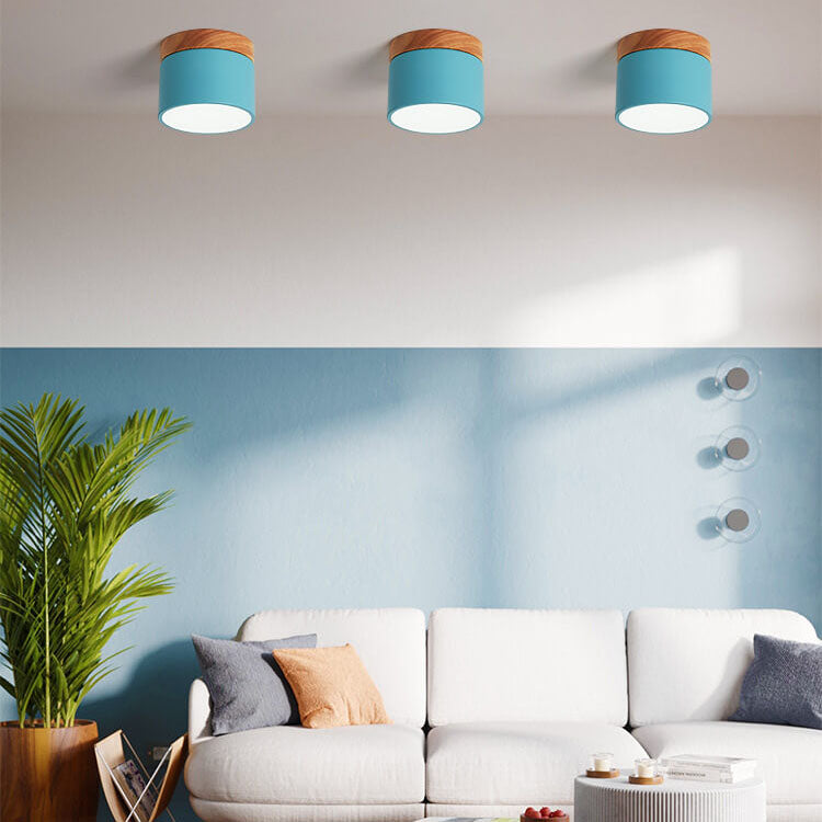 Scandinavian Macaroon Solid Color Log LED Flush Mount Flushmount Ceiling Light