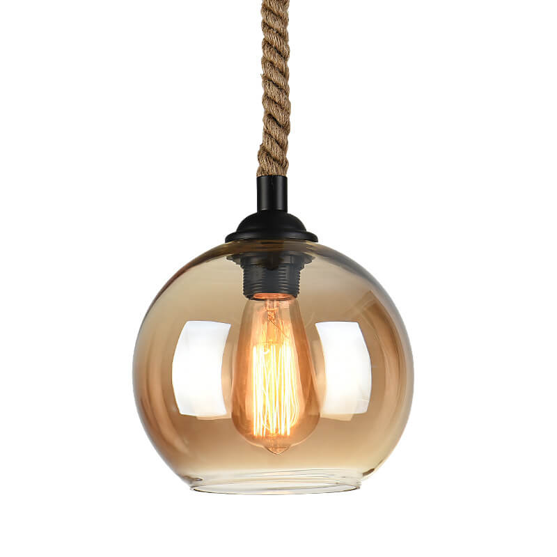 Traditional Vintage Glass Metal Rope Hanging Round 1-Light Pendant Light