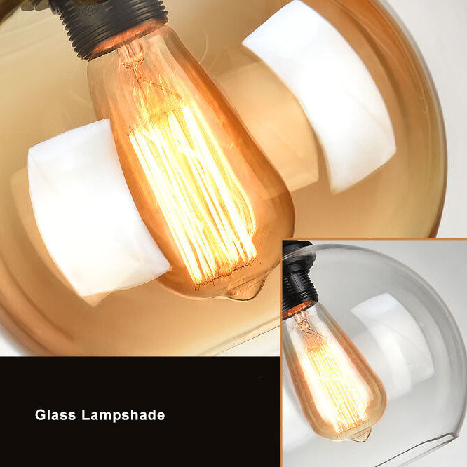 Traditional Vintage Glass Metal Rope Hanging Round 1-Light Pendant Light