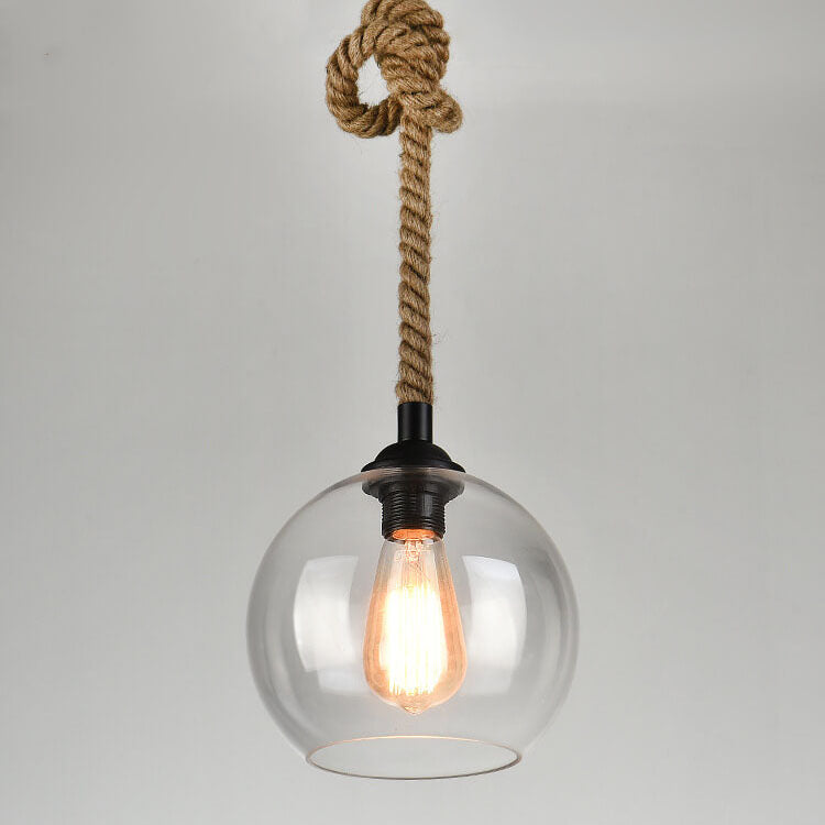 Traditional Vintage Glass Metal Rope Hanging Round 1-Light Pendant Light