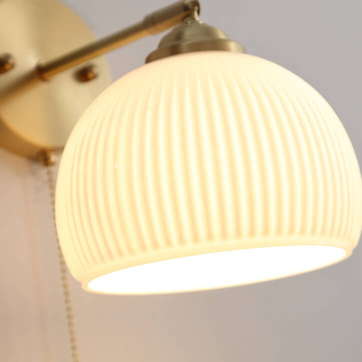 Contemporary Nordic Striped White Glass Brass 1-Light Pull Cord Wall Sconce Lamp