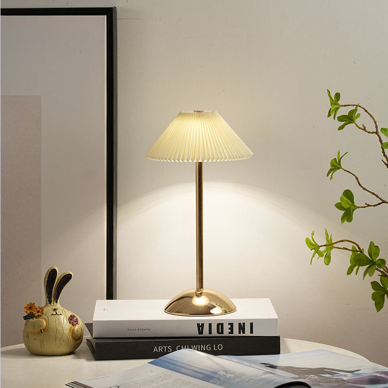 Contemporary Scandinavian Rechargeable Iron Fabric Conic Pleated 1-Light Table Lamp