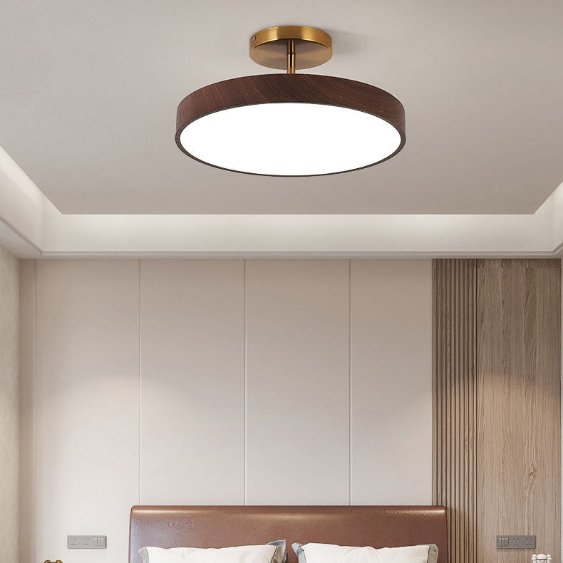 Japanese Wabi-sabi Minimalist Wood Grain Round LED Semi Flush Mount Light