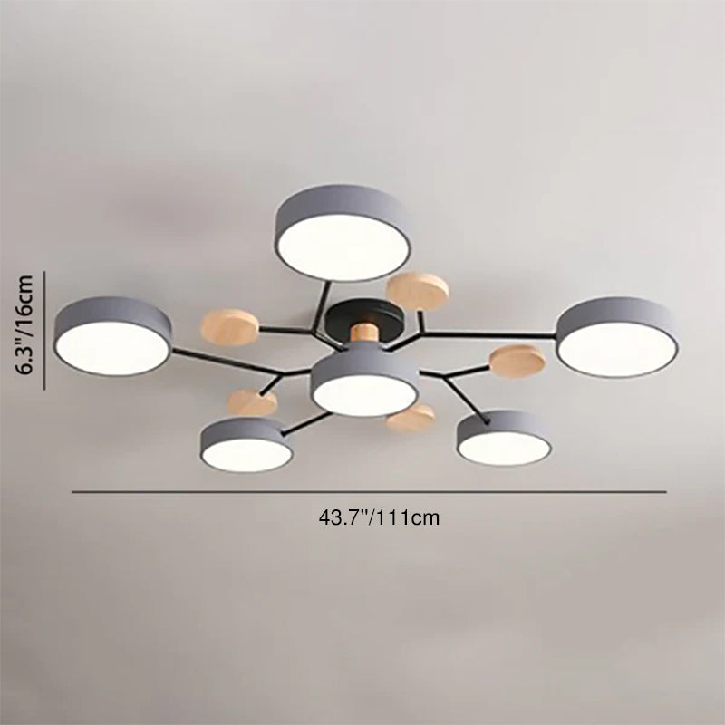 Contemporary Scandinavian Round Molecule Branch Design LED Semi Flush Mount Ceiling Light