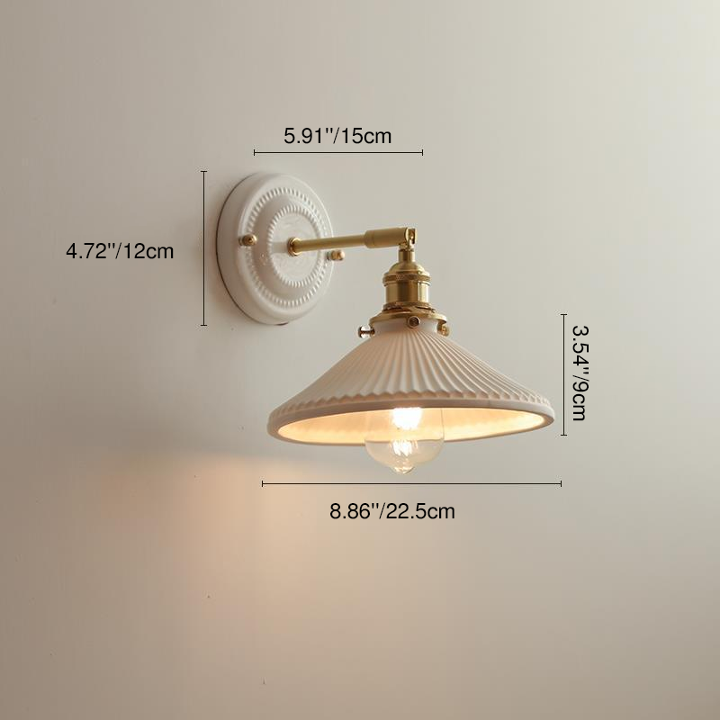 Traditional Vintage Round Ceramic Brass 1-Light Wall Sconce Lamp