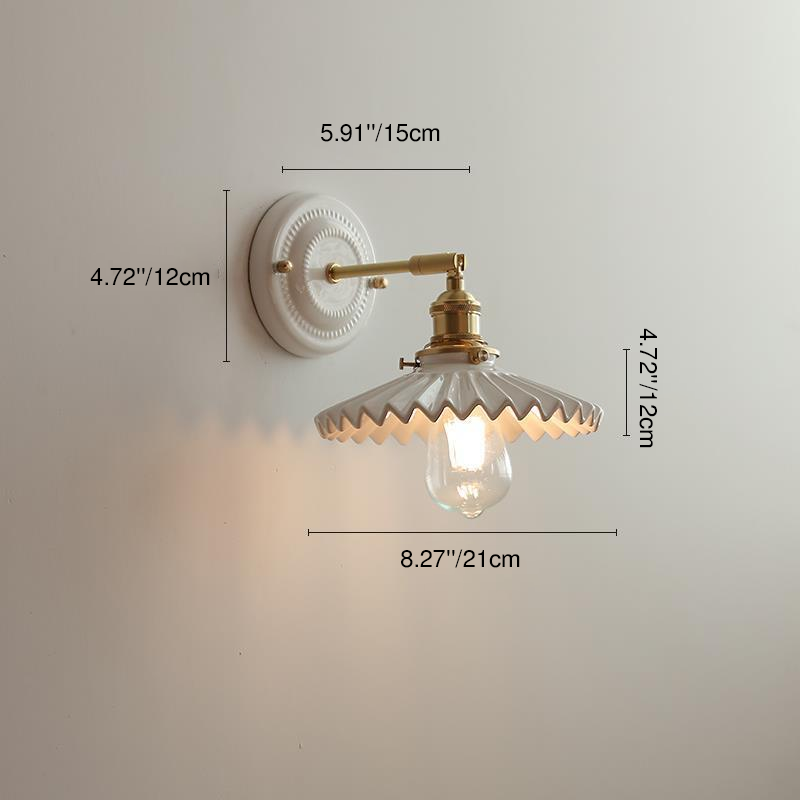 Traditional Vintage Round Ceramic Brass 1-Light Wall Sconce Lamp