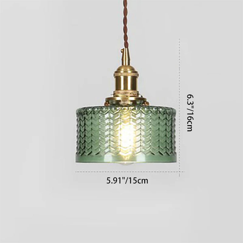 Traditional Japanese Brass Glass Round Jar 1-Light Pendant Light
