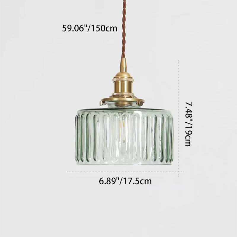 Traditional Japanese Brass Glass Round Jar 1-Light Pendant Light