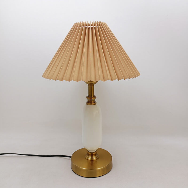 Traditional French Round Fabric PVC Metal Pleated Shade Table Lamp