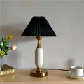 Traditional French Round Fabric PVC Metal Pleated Shade Table Lamp