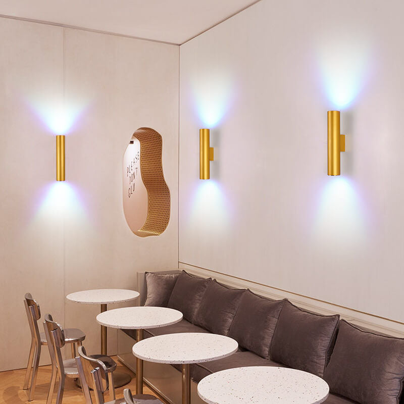 Modern Minimalist Round Aluminum Cylindrical 2-Light Wall Sconce Lamp