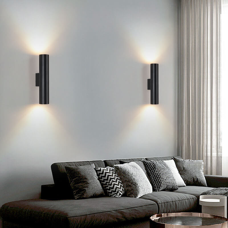 Modern Minimalist Round Aluminum Cylindrical 2-Light Wall Sconce Lamp