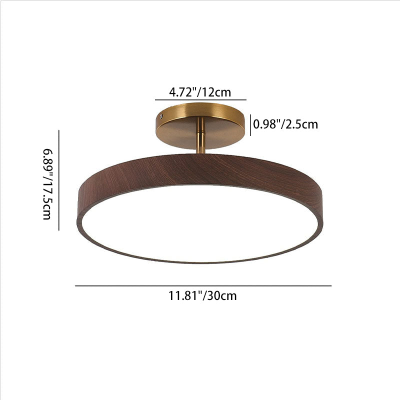 Japanese Wabi-sabi Minimalist Wood Grain Round LED Semi Flush Mount Light