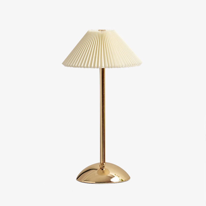 Contemporary Scandinavian Rechargeable Iron Fabric Conic Pleated 1-Light Table Lamp