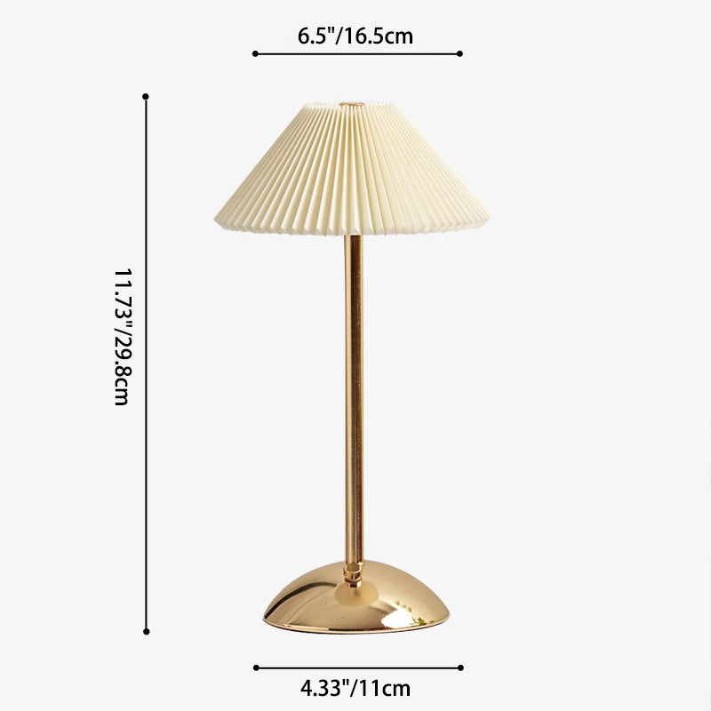 Contemporary Scandinavian Rechargeable Iron Fabric Conic Pleated 1-Light Table Lamp