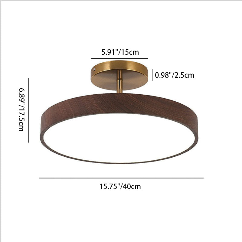 Japanese Wabi-sabi Minimalist Wood Grain Round LED Semi Flush Mount Light