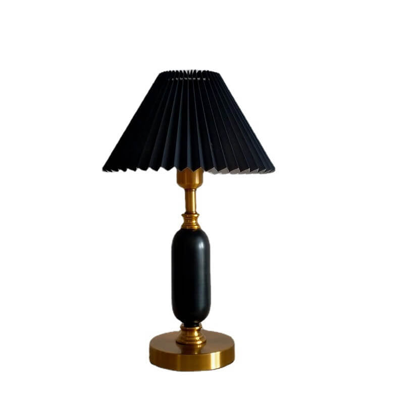 Traditional French Round Fabric PVC Metal Pleated Shade Table Lamp