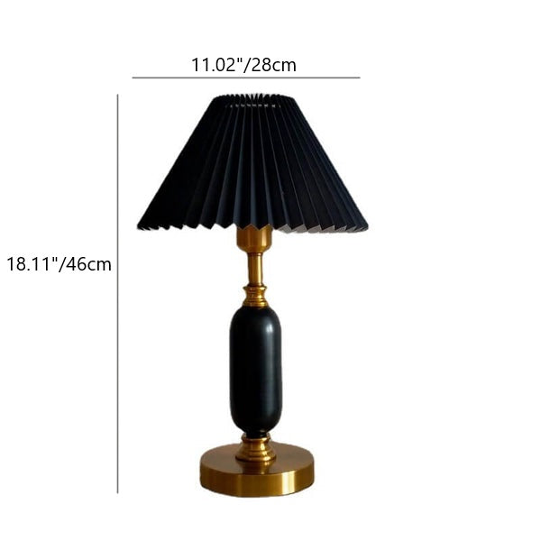 Traditional French Round Fabric PVC Metal Pleated Shade Table Lamp
