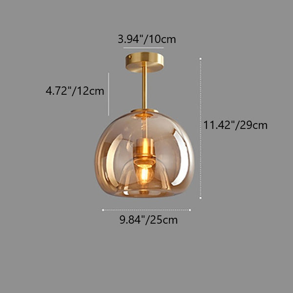 Contemporary Nordic Round Glass Iron Ball 1-Light Semi Flush Mount Ceiling Light