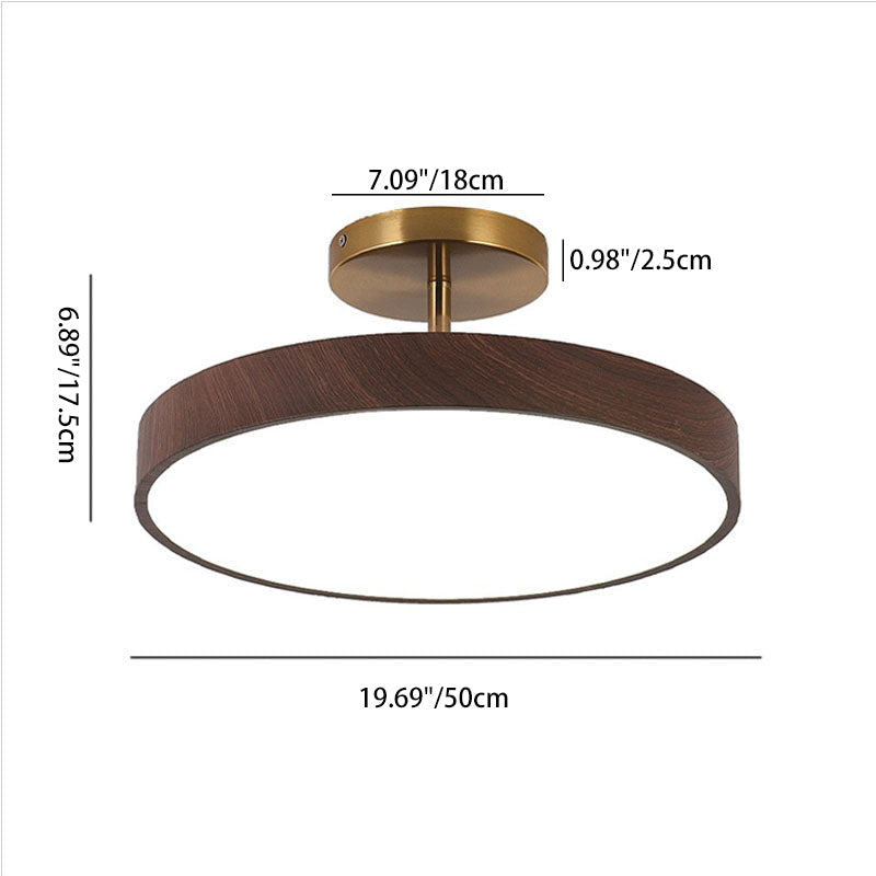Japanese Wabi-sabi Minimalist Wood Grain Round LED Semi Flush Mount Light