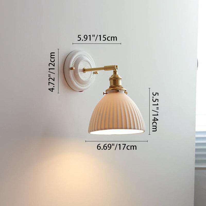 Traditional Vintage Round Ceramic Brass 1-Light Wall Sconce Lamp