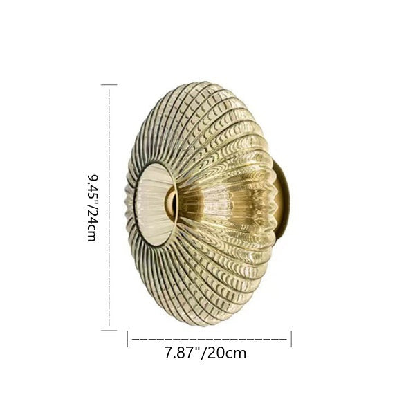 Contemporary Nordic Iron Striped Glass Round Disc 1-Light Wall Sconce Lamp