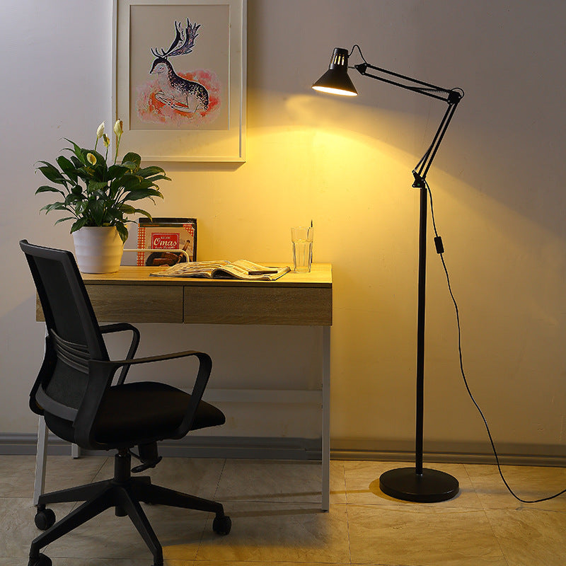 Contemporary Scandinavian Retractable Swivel Round Iron 1-Light Standing Floor Lamp