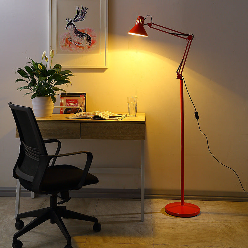 Contemporary Scandinavian Retractable Swivel Round Iron 1-Light Standing Floor Lamp
