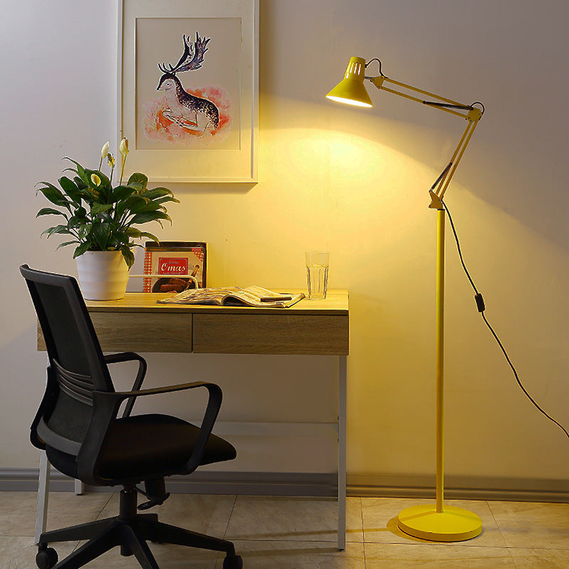 Contemporary Scandinavian Retractable Swivel Round Iron 1-Light Standing Floor Lamp