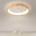 Traditional Japanese Solid Wood Iron Acrylic ABS Round Hollowed LED Flush Mount Ceiling Fan Light