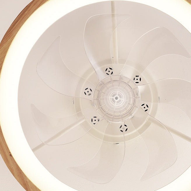 Traditional Japanese Solid Wood Iron Acrylic ABS Round Hollowed LED Flush Mount Ceiling Fan Light