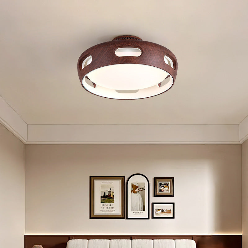 Contemporary Nordic Round Bladeless PC Acrylic LED Semi Flush Mount Ceiling Fan Light