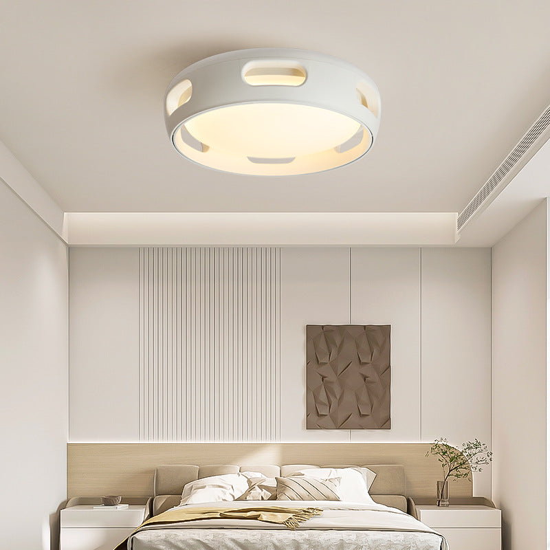 Contemporary Nordic Round Bladeless PC Acrylic LED Semi Flush Mount Ceiling Fan Light