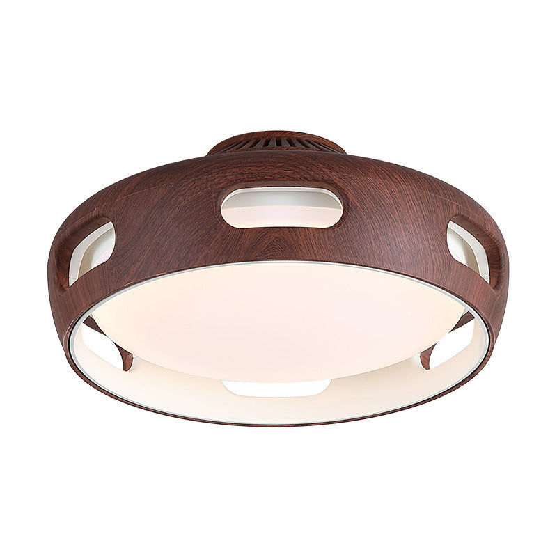 Contemporary Nordic Round Bladeless PC Acrylic LED Semi Flush Mount Ceiling Fan Light