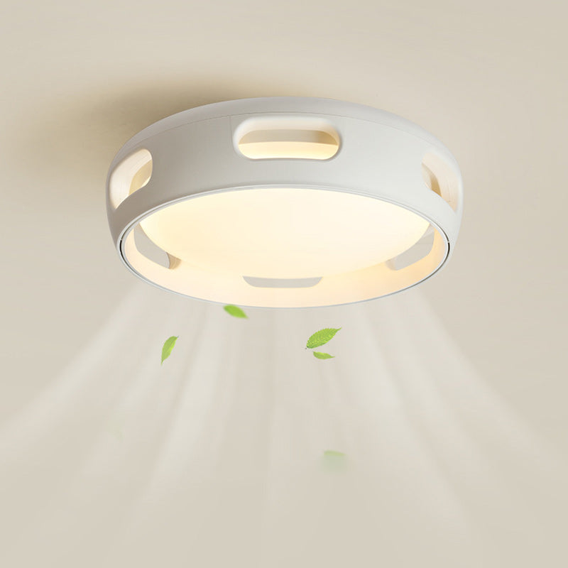 Contemporary Nordic Round Bladeless PC Acrylic LED Semi Flush Mount Ceiling Fan Light
