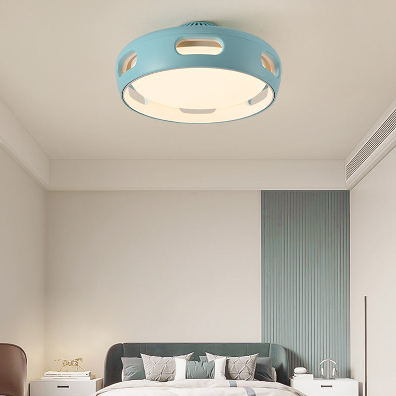 Contemporary Nordic Round Bladeless PC Acrylic LED Semi Flush Mount Ceiling Fan Light