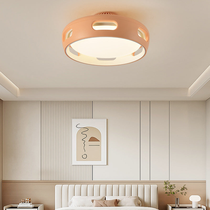 Contemporary Nordic Round Bladeless PC Acrylic LED Semi Flush Mount Ceiling Fan Light