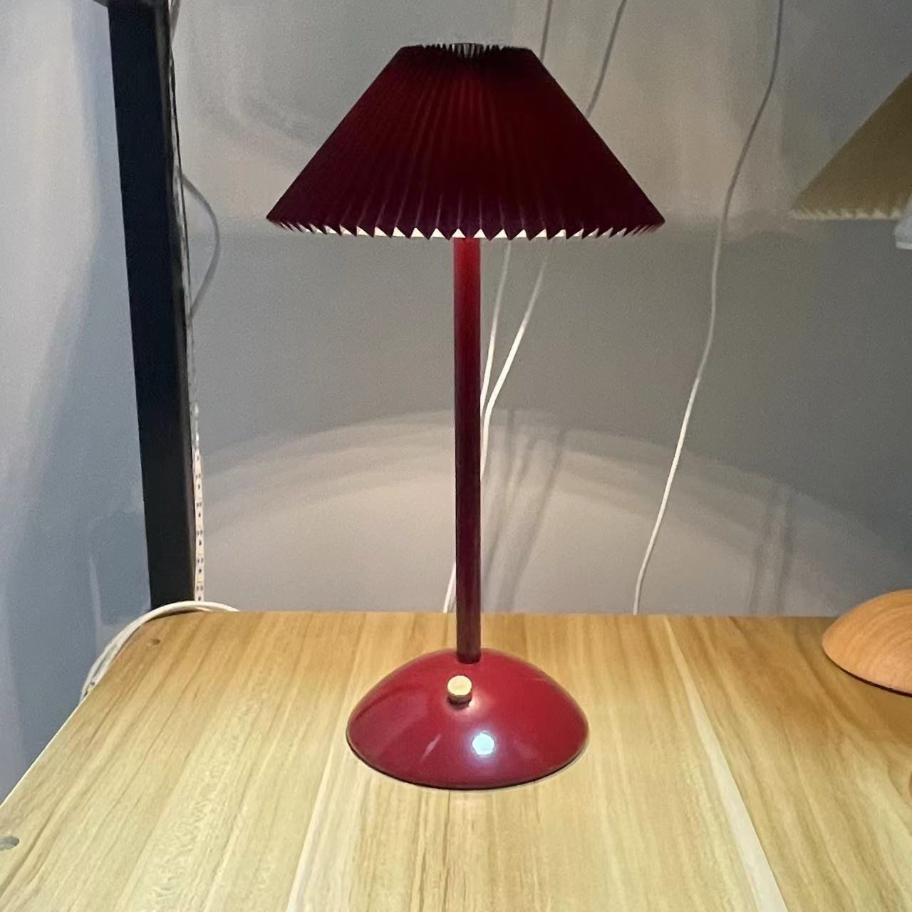 Contemporary Scandinavian Rechargeable Iron Fabric Conic Pleated 1-Light Table Lamp