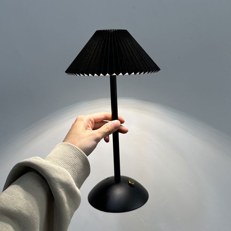 Contemporary Scandinavian Rechargeable Iron Fabric Conic Pleated 1-Light Table Lamp