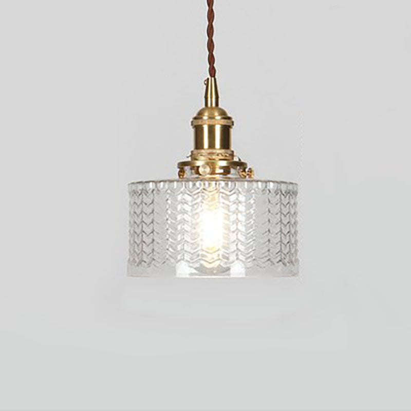 Traditional Japanese Brass Glass Round Jar 1-Light Pendant Light