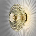 Contemporary Nordic Iron Striped Glass Round Disc 1-Light Wall Sconce Lamp