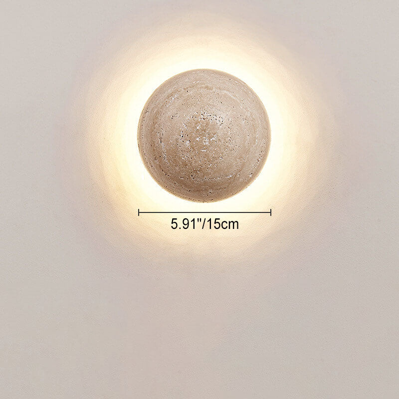 Traditional Japanese Round Yellow Travertine Wabi-Sabi LED Wall Sconce Lamp