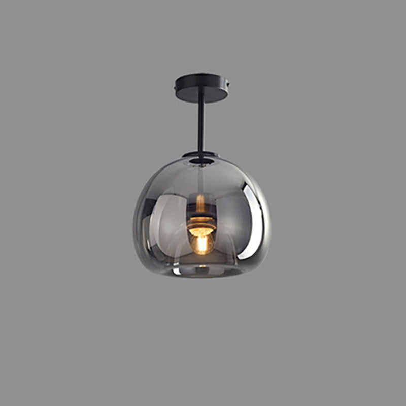 Contemporary Nordic Round Glass Iron Ball 1-Light Semi Flush Mount Ceiling Light